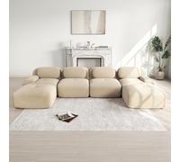 Canapé Modulable, Canapé Velours Cotelé, Boneless Cloud Couch, avec Accoudoirs Incurvés, Rembourrage Hautement Élastique, Aucun Assemblage Requis, pour Salon, Chambre (Beige, 4 Places + 2 Poufs)