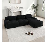 Canapé Modulable, Canapé Velours Cotelé, Boneless Cloud Couch, avec Accoudoirs Incurvés, Rembourrage Hautement Élastique, Aucun Assemblage Requis, pour Salon, Chambre (Noir, 3 Places + 1 Poufs)