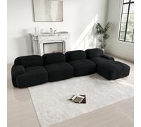 Canapé Modulable, Canapé Velours Cotelé, Boneless Cloud Couch, avec Accoudoirs Incurvés, Rembourrage Hautement Élastique, Aucun Assemblage Requis, pour Salon, Chambre (Noir, 4 Places + 1 Poufs)