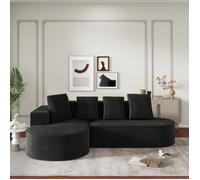 canapé modulable d'angle réversible 3/4 places-Canapé nuage moderne avec fauteuil inclinable en L-Velours côtelé- noir-265x165x67cm