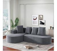 canapé modulable d'angle réversible 3/4 places-Canapé nuage moderne avec fauteuil inclinable en L-Velours côtelé- gris-265x165x67cm