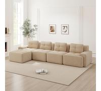 Canapé Modulable en Velours Côtelé, Salon, Beige, 382 x 177 x 69 cm