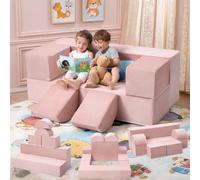 Canapé Modulable Enfant 6 Pièces Sofa En Mousse Haute Densité Convertible | En Lit Cabane Housse Amovible Lavable Machine Bords Arrondis Léger Idéal Chambre Salle De Jeux Lecture Dès 2 Ans 100*40cm