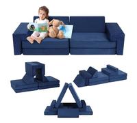 Canapé Modulable pour enfant 2 places,Canapé de jeu enfants Convertible en mousse haute densité,Housse Lavable,Chauffeuse enfant Convertible 2 places pour Salle de jeux,Chambre,Salon(8pcs,Bleu)