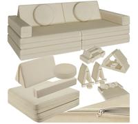 tectake® Canapé convertible 2 places modulable Canapé enfant en Mousse & Lin Fauteuil enfant Canapé lit Matelas de sol enfant Lit pliant Matelas pliable pour Chambre enfant Jeu de construction Lecture