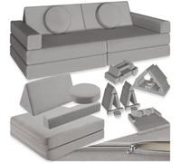 tectake® Canapé convertible 2 places modulable Canapé enfant en Mousse & Lin Fauteuil enfant Canapé lit Matelas de sol enfant Lit pliant Matelas pliable pour Chambre enfant Jeu de construction Lecture