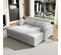 Canapé modulaire 2 places en velours avec accoudoirs larges, sièges réglables, coussins et ottomane inclus, gris élégant canapé de salon pour 2 personnes