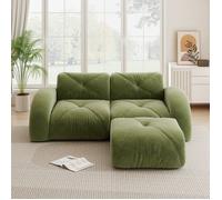 Canapé modulaire 2 places - Pouf inclus - Mousse haute densité 32D - Tissu chenille - Vert - 204x171x76 cm