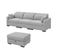 Canapé modulaire 3 places avec accoudoirs larges et coussins en velours côtelé avec ottoman et pouf Gris élégant Meuble de salon pour plus de confort et de style