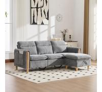 Canapé Modulaire 3 Places Chenille Vert Moderne avec 2 Pouf,Poche Latérale | 201x77x86cm,Pieds en Bois Massif,Pouf de Rangement Cachés,Mousse à Haute Résilience,Petits appartements et Familles,Nordique