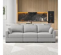 Canapé modulaire 3 places en velours avec accoudoirs larges, coussins coulissants et pouf inclus, ensemble de meubles de salon et de chambre à coucher Gris