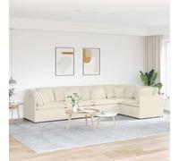 Canapé modulaire avec coussins en velours crème, 5 sections pour un grand espace assise, structure en métal et bois, design élégant et reconfigurable pour salon, confort doux