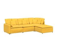 Canapé modulaire avec repose-pieds - Futon pour salon ou chambre à coucher - Housse en velours côtelé jaune clair - Peu encombrant et confortable - Idéal pour les petits espaces et les hôtes