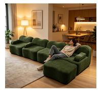 Canapé modulaire Boneless en forme L 4 places avec 1 pouf forme D'onde mousse haute densité 32D coussin D'accoudoir mobile Vert