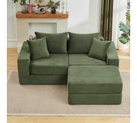 Canapé modulaire Cloud 259 cm, sans os, vert, velours côtelé XXL doux | Base antidérapante, lit d'appoint, 7 jours, pour salon, appartement et petits espaces, design modulaire, compact, moderne