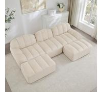 Canapé modulaire en forme de U 3 places avec 2 ottomans - Canapé Boneless pour salon, assise profonde en mousse 32D, velours côtelé doux, salon en forme de U avec fonction sommeil, flexible et