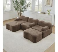 Canapé Modulaire en U 3 Places avec 2 Poufs, Velours, Brun, 288x167x70 cm