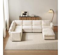 Canapé modulaire moderne beige, canapé d’angle 2-9 places, canapé sectionnel confortable, coussins moelleux, assise profonde,canapé salon stable et sécurisé (canapé 8 places avec 2 repose-pieds)