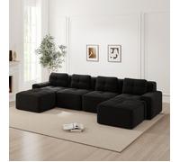 Canapé Modulaire sans Structure pour Salon, Méridienne en U, 4 Places, Assise Profonde Velours Côtelé, Sans Montage, Antidérapant,