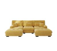 Canapé modulaire, style nuage, paysage de salon, housse en chenille, assise profonde, coussin de dossier, coussin lombaire, ottoman, combinaison flexible, structure en bois massif, accoudoirs