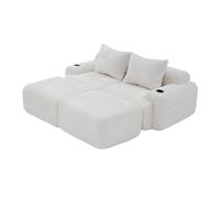 Canapé modular pour 2 personnes avec 2 tabourets corduroy beige 200x174x80 cm