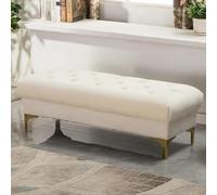 Canapé ottoman rembourré en velours avec jambes dorées, extrémité élégante du lit ou de l'entrée, siège pour chambre à coucher, salon, vanitée(Size:80x45x45cm(31x18x18inch),Color:Beige)