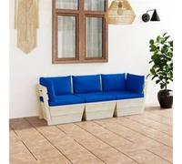Vidaxl Canapé Palette À 3 Places De Jardin Avec Coussins Bois D'épicéa