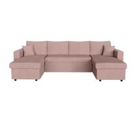 Canapé panoramique 6 places MARIA convertible avec 2 coffres en velours côtelé - Rose - L295 x P146 x H81cm - LOUNGITUDE