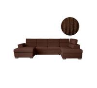 Canapé panoramique 6 places PAOLA convertible avec 2 coffres en velours côtelé - Marron