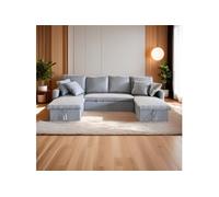 Mahé canapé panoramique convertible 4 places en tissu avec coffre - gris clair