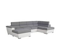 Loungitude - Parma - Canapé Convertible pano Angle Droit PU Blanc Tissu Gris Clair