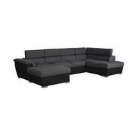 Loungitude - Parma - Canapé Convertible pano Angle Droit PU Noir Tissu Gris foncé