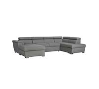 Canapé panoramique convertible avec 2 coffres PAOLA en tissu - Gris clair