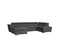 Canapé panoramique convertible avec 2 coffres PAOLA en tissu - Gris foncé