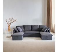 CONCEPT USINE | Canapé Panoramique Convertible MAHÉ 4 Places | Tissu Gris Foncé | avec Coffres de Rangement | Couchage Spacieux 267x110 cm | Design Moderne et Pratique | Confort et Robustesse