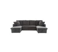 CONCEPT USINE | Canapé Panoramique Convertible MAHÉ 4 Places | Velours Côtelé Gris | avec Coffres de Rangement | Couchage Spacieux 267x110 cm | Design Moderne et Pratique | Confort et Robustesse