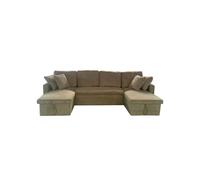 CONCEPT USINE | Canapé Panoramique Convertible MAHÉ 4 Places | Velours Côtelé Vert | avec Coffres de Rangement | Couchage Spacieux 267x110 cm | Design Moderne et Pratique | Confort et Robustesse