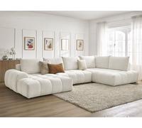 Canapé panoramique convertible coffre EVEREST tissu chiné blanc angle gauche BOBOCHIC 6 places Angle gauche Blanc