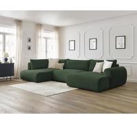 Canapé panoramique convertible coffre LUCIEN gros côtelé doux vert angle droit BOBOCHIC 5 places Angle droit Vert