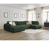Canapé panoramique convertible coffre LUCIEN gros côtelé doux vert angle gauche BOBOCHIC 5 places Angle gauche Vert