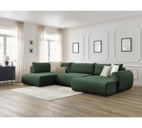 Canapé panoramique convertible coffre LUCIEN tissu lisse vert angle droit BOBOCHIC 5 places Angle droit Vert