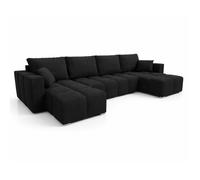 Canapé panoramique convertible COLINIO tissu noir - 6 places - 325 cm