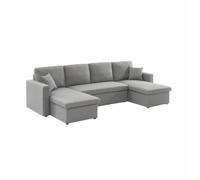 Alice's Home - Canapé panoramique Convertible en Tissu Gris Clair. 4 Places. Coffre Rangement. lit modulable