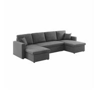 Alice's Home - Canapé panoramique Convertible en Tissu Gris foncé. 4 Places. Coffre Rangement. lit modulable