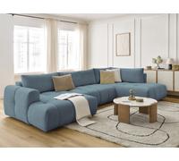Canapé panoramique convertible FUJI tissu lisse bleu clair angle gauche BOBOCHIC 5 places Angle gauche Bleu clair