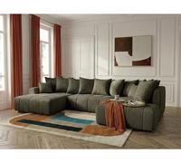 Canapé panoramique convertible ROXELANE tissu bouclette vert angle gauche BOBOCHIC 6 places Angle gauche Vert
