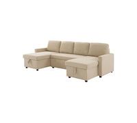 Canapé panoramique convertible SABAIDECO MARCEL beige 4 places 2 coffres