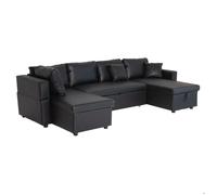 Canapé panoramique convertible simili SCOTT 4 places noir