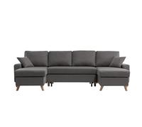 Canapé d'Angle Panoramique LOUNGITUDE MARIA SCANDINAVE Convertible avec Coffres - Gris - 6 places - Tissu