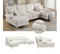 canapé panoramique d'angle - 5/6 places-Tissu chenille -Canapé sectionnel en U- siège double inclinable-272X136X88cm - Beige